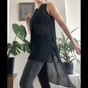 Sheer black button down tunic top